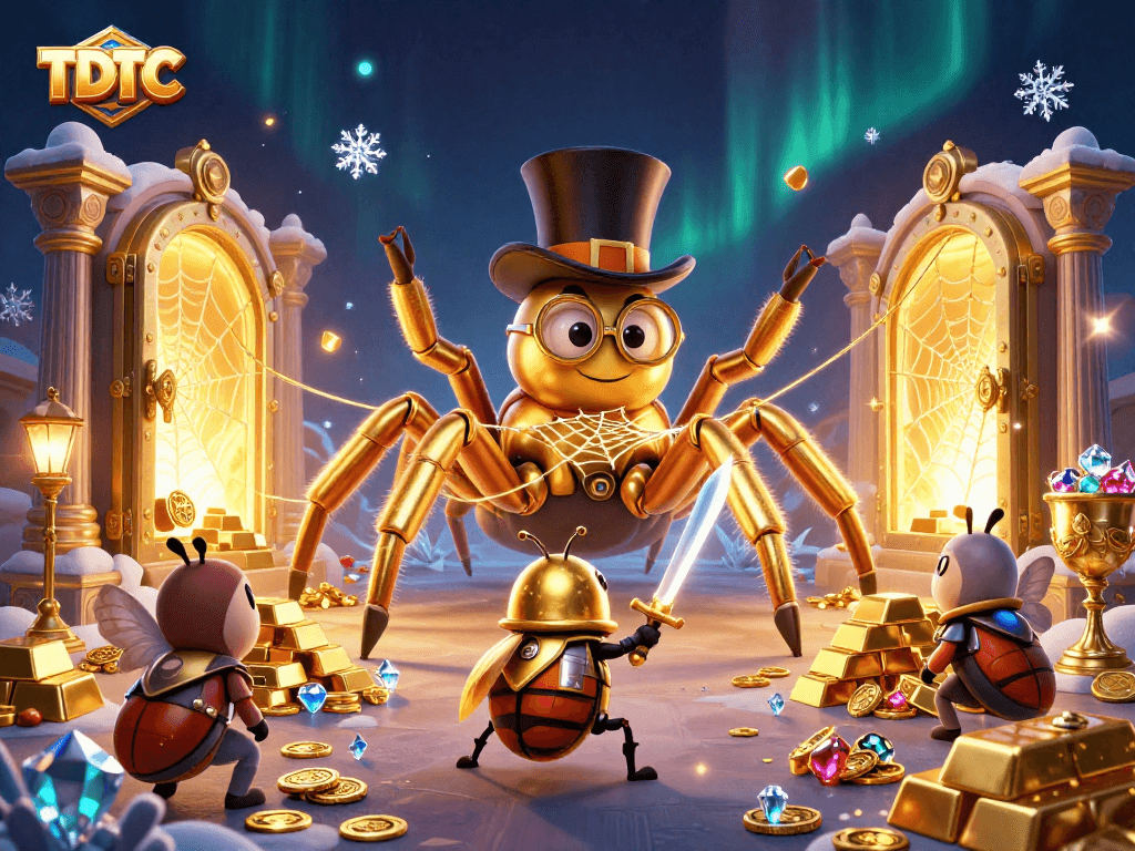 Engage with TDTC in a magical casino scene showcasing rich treasures and lively characters.
