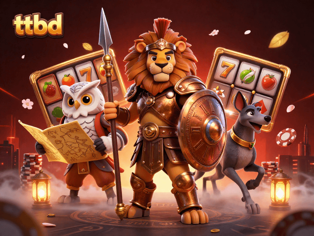 Experience thrilling gameplay with ttbd as a Spartan lion, owl strategist, and greyhound messenger join in a dynamic casino scene.