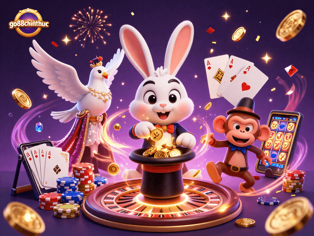 Watch the go88chinhthuc characters magically interact with golden coins and poker chips.