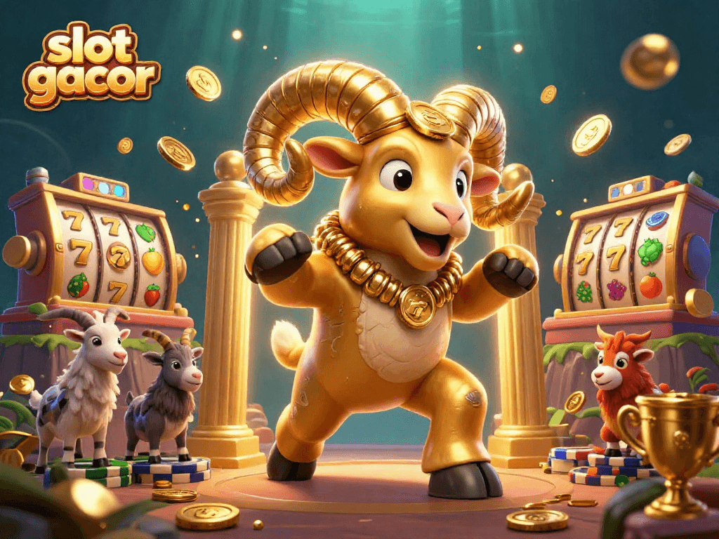Melihat permainan slot gacor yang megah dengan domba emas dan banyak koin yang bersinar.