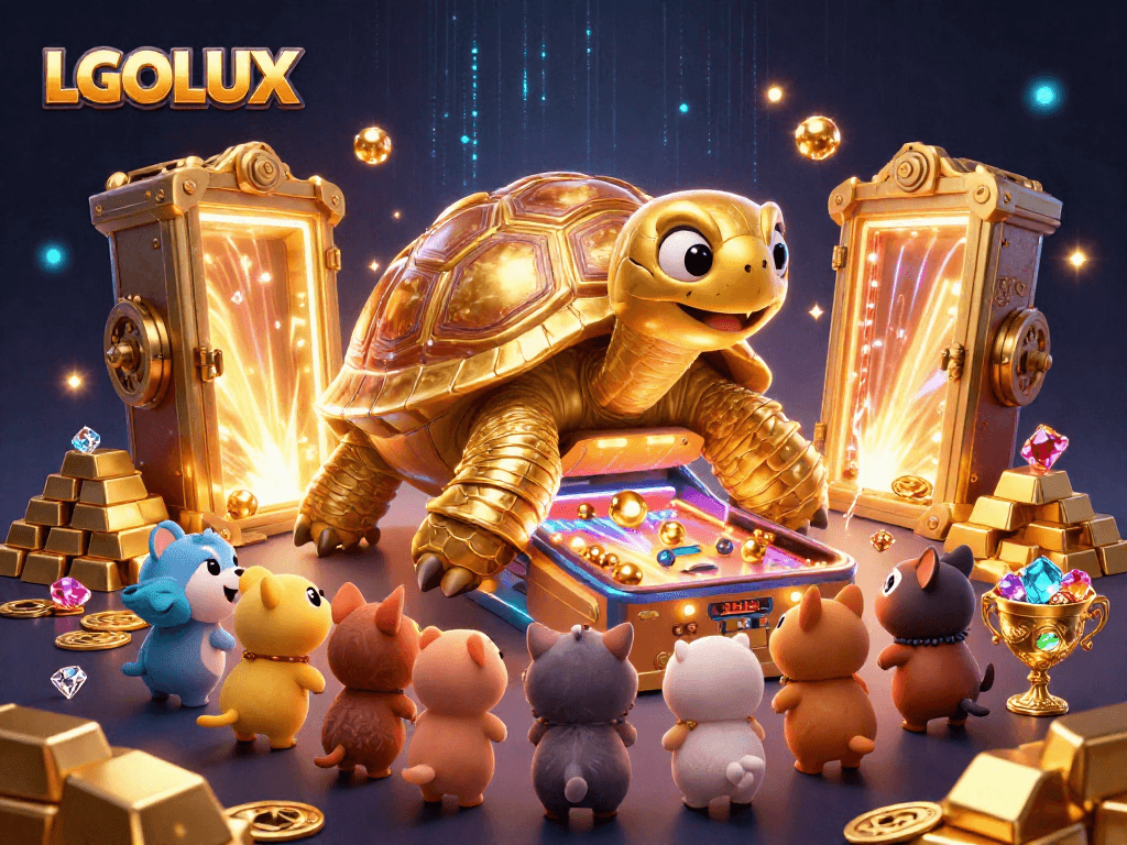 Experience the thrill of LGOLUX in this vibrant gaming scene with treasures and excitement.