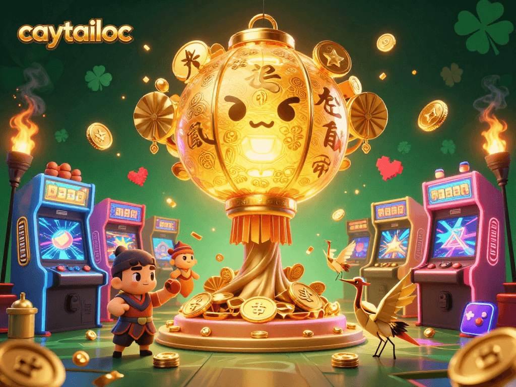 Experience luck and excitement in the caytailoc casino with golden lantern spirits and vibrant gaming elements.