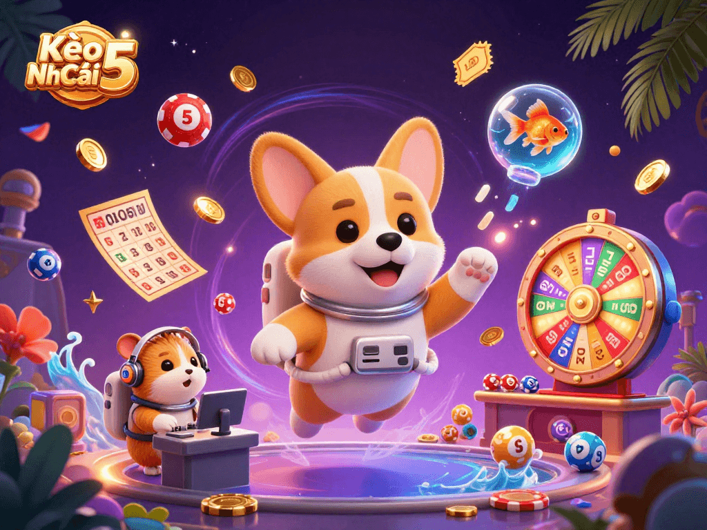 Kèo Nhà Cái 5: Engage in thrilling games with the astronaut corgi and vibrant casino elements!