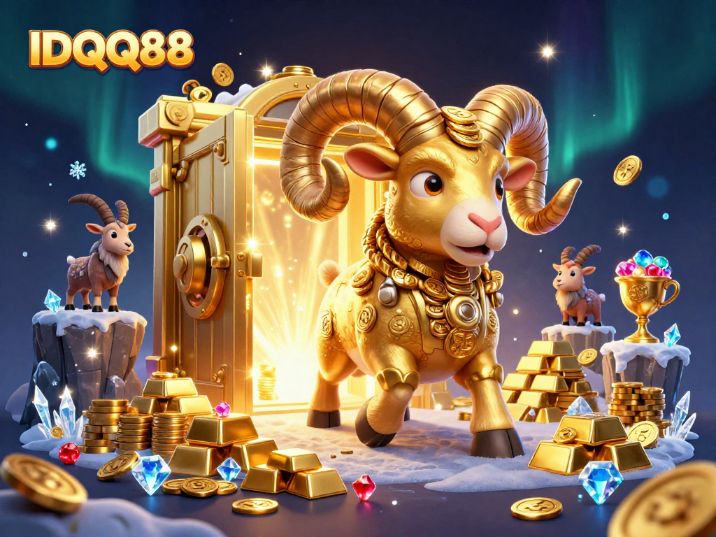 Experience the thrill of IDQQ88 with a golden ram charging through a treasure vault scene.