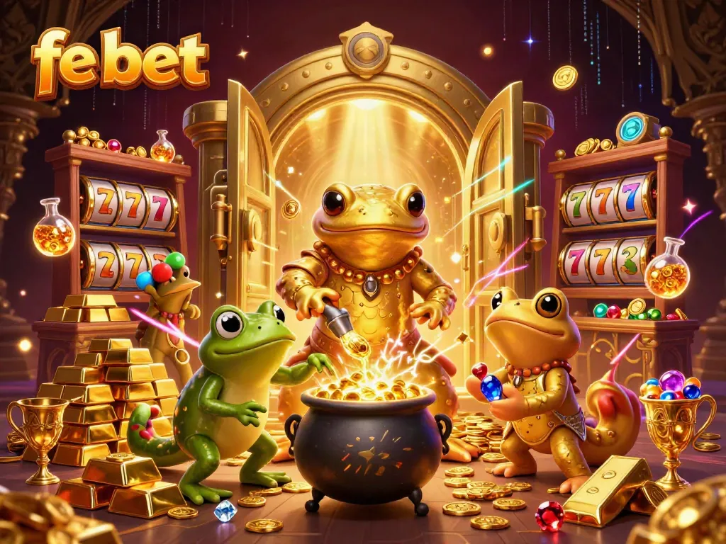 Experience fe bet with a vibrant 3D scene showcasing a golden salamander alchemist and slot machines.