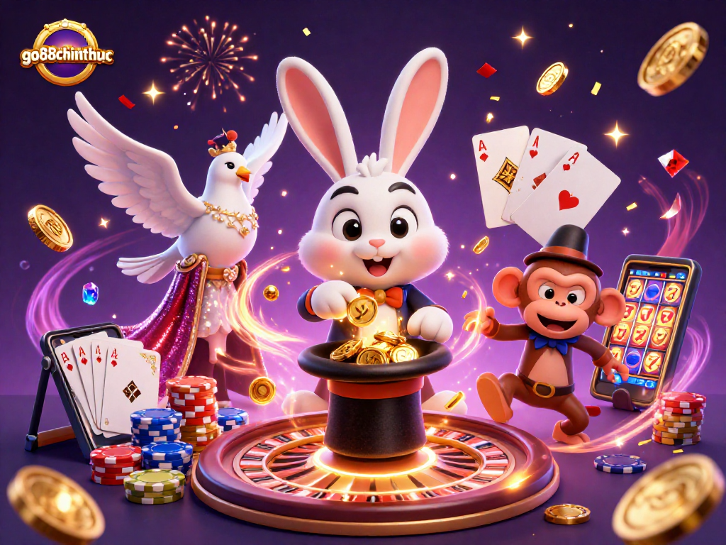 Watch the go88chinhthuc characters magically interact with golden coins and poker chips.