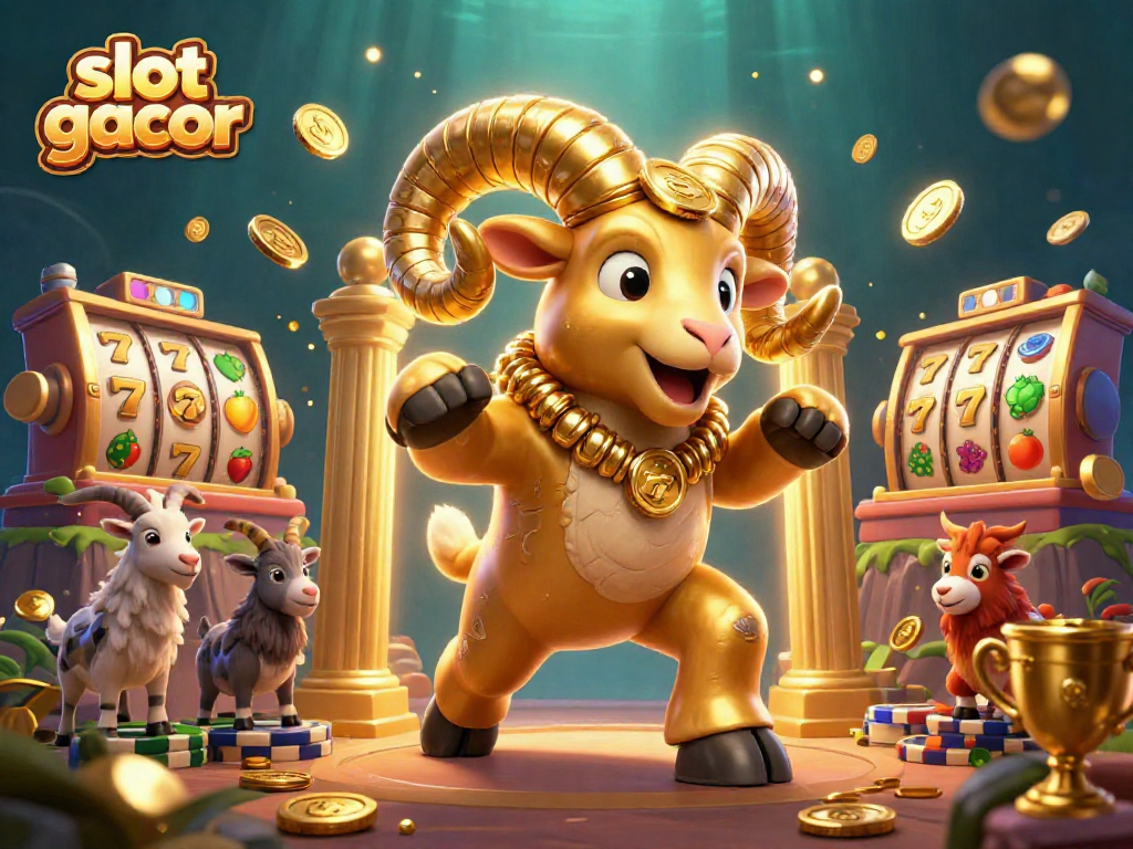 Melihat permainan slot gacor yang megah dengan domba emas dan banyak koin yang bersinar.