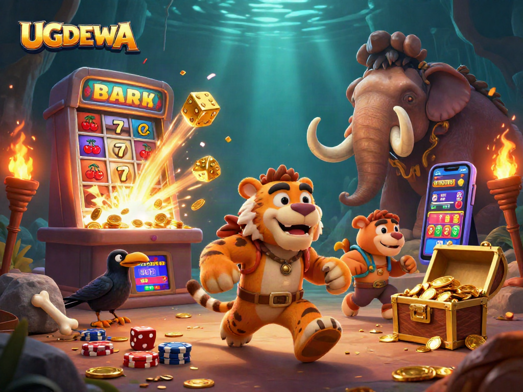 UGDEWA offers exciting gaming adventures inside a prehistoric casino filled with vibrant treasures.