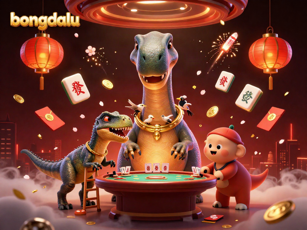 Experience exciting gambling moments with bongdalu as a towering brontosaurus oversees a dynamic poker game.