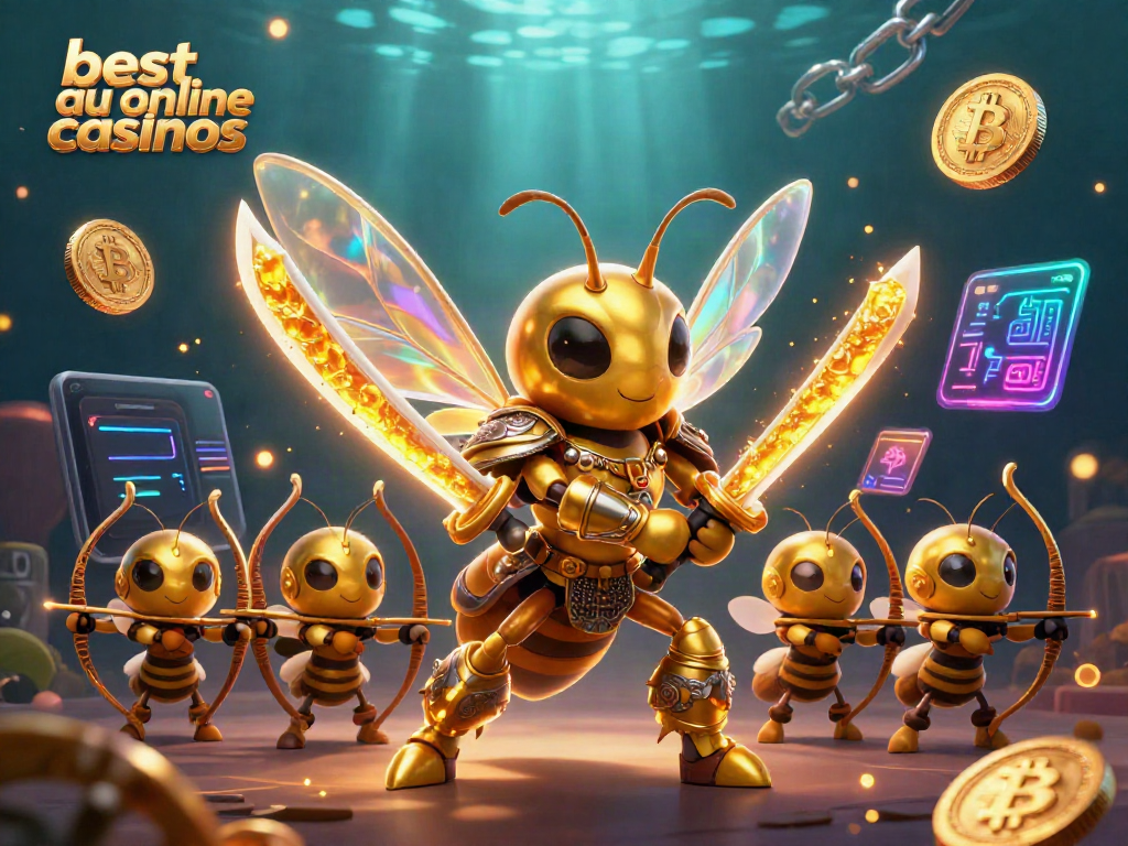 Experience the excitement of the best AU online casinos with vibrant 3D characters themed around gambling and crypto.