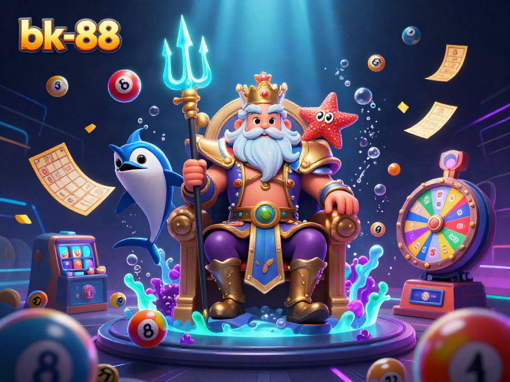 Engage in vibrant bk-88 casino gameplay featuring Neptune, samurai, and lottery elements in dynamic 3D.