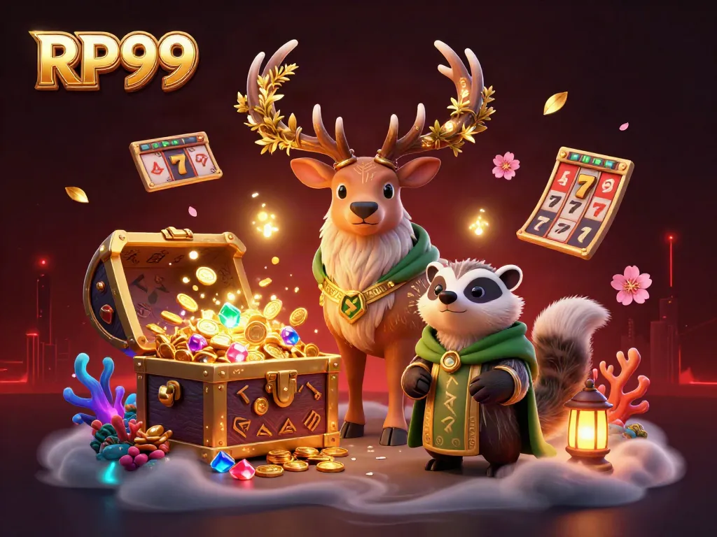 Experience thrilling gameplay with RP99's vibrant jackpot-filled 3D casino scene.