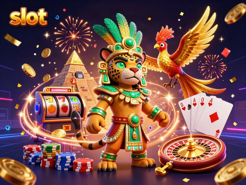 Engage with thrilling slot action featuring vibrant characters and cascading coins in a casino setting.