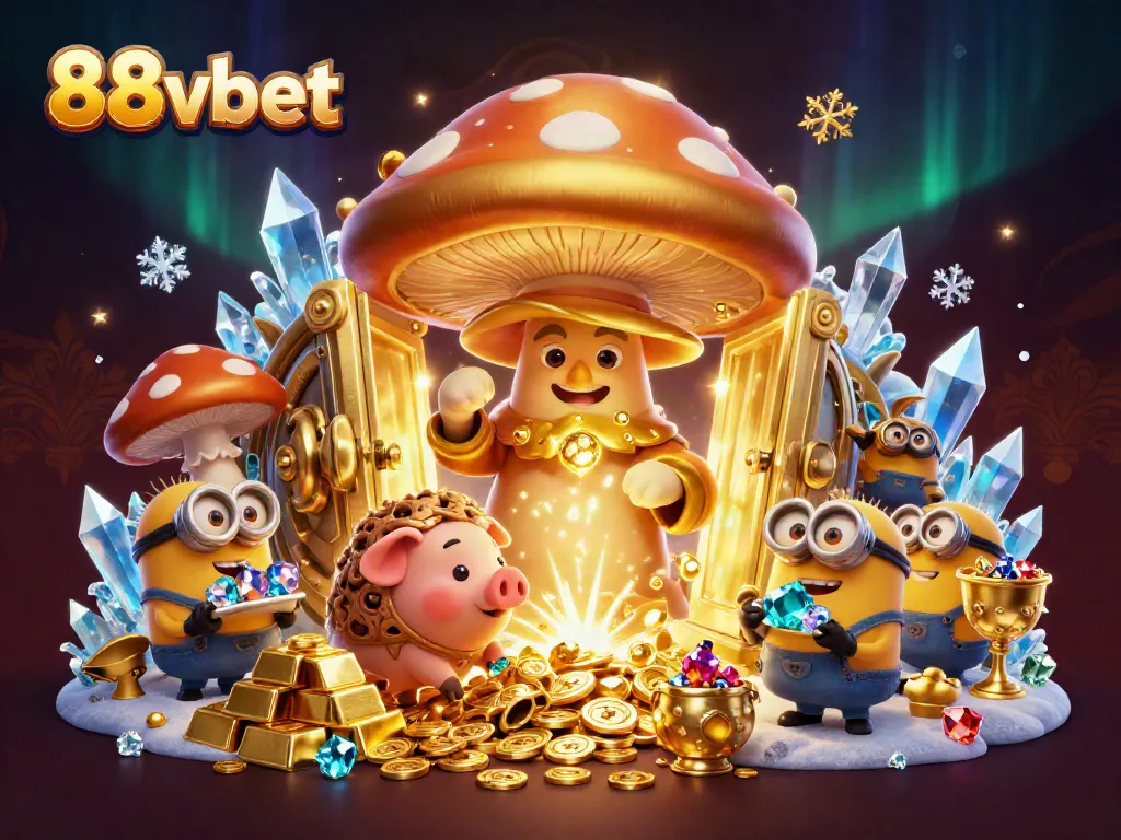 Experience exciting gameplay at 88vbet with a magical 3D illustration showcasing gold treasures.