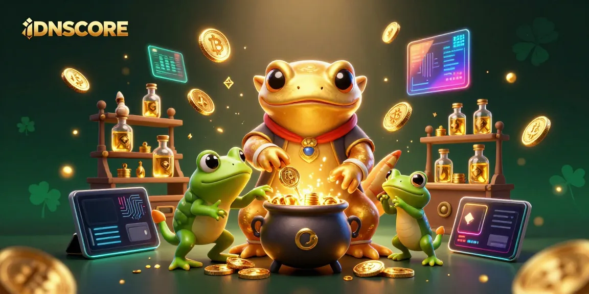 Experience the enchanting IDNSCORE world as a golden salamander alchemist transacts riches.