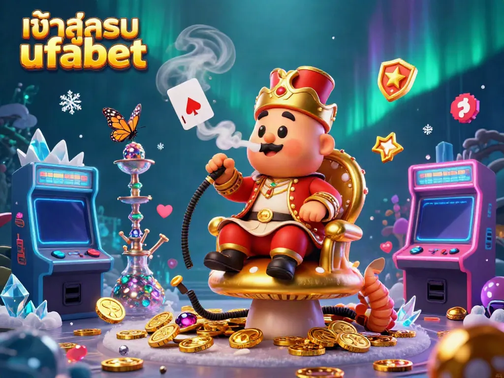Enter the ufabet platform with excitement, highlighted by an intricate 3D illustration featuring a masterful caterpillar and vibrant casino elements.