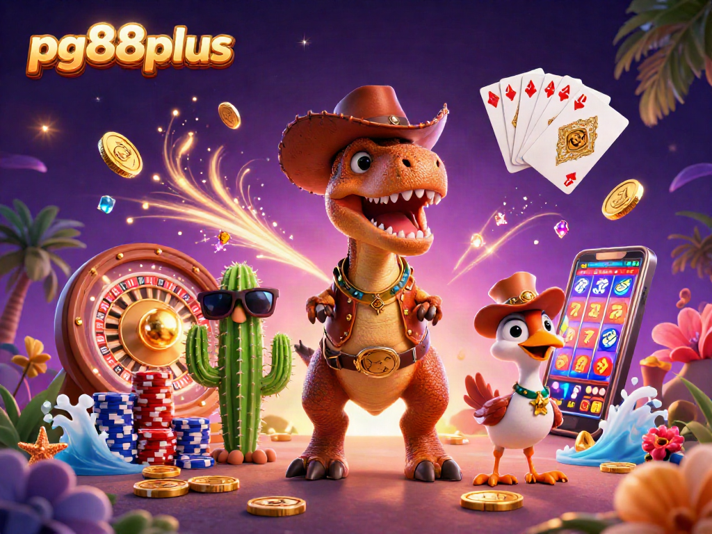 Experience the thrills at pg88plus with a lively casino scene featuring 3D characters and vibrant gaming elements.