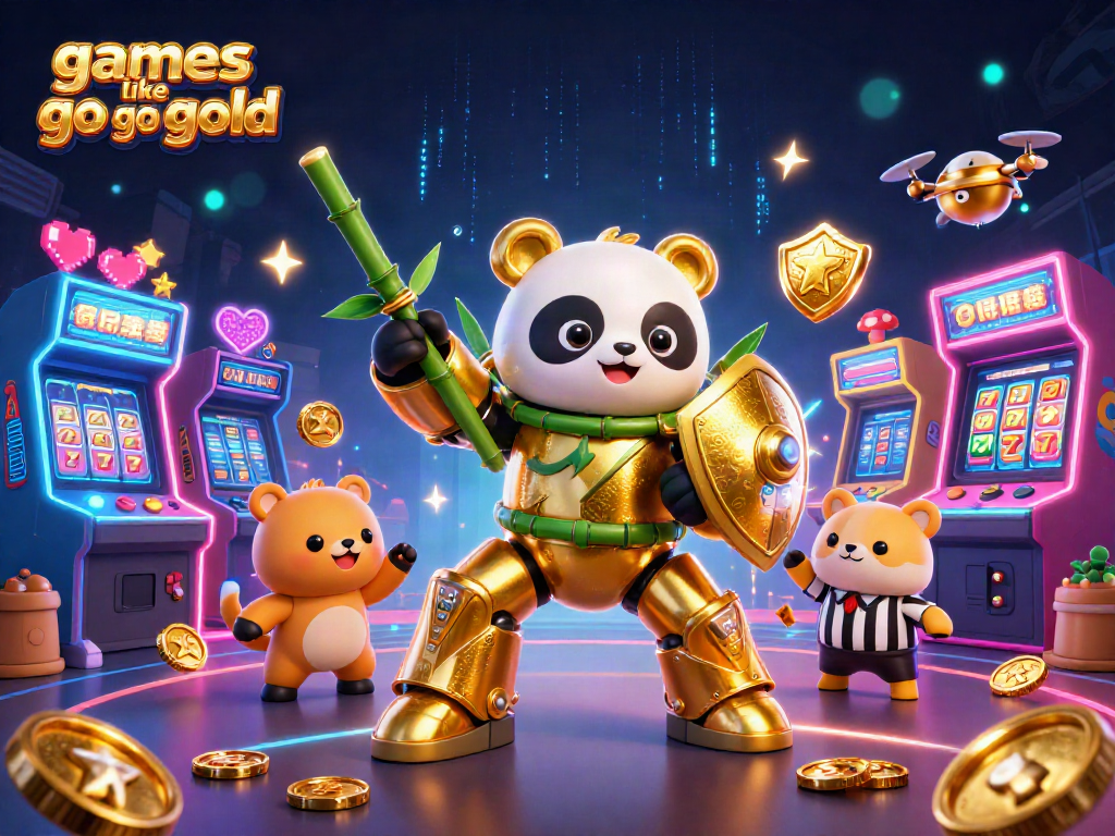 Play exciting games like Go Go Gold in this vibrant casino-themed 3D illustration featuring colorful characters and game elements.