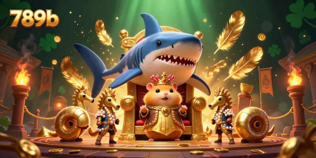 Engage in thrilling casino gameplay with 789b, featuring a vibrant 3D scene of a hamster king in a gambling arena.