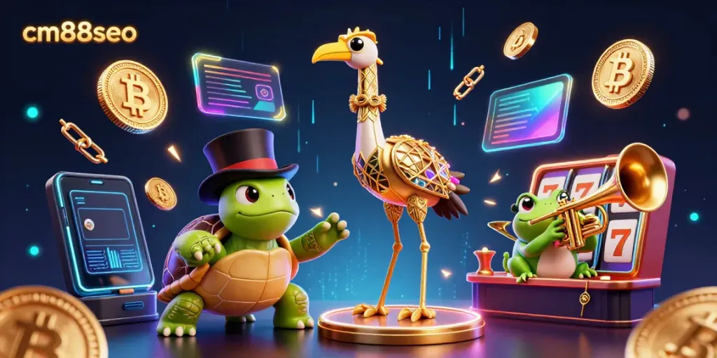 Experience the vibrant energy of cm88seo with a lively speakeasy scene featuring unique characters and crypto elements.