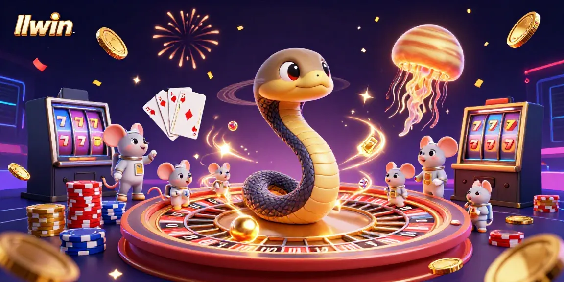 Engage in thrilling betting with llwin in a cosmic casino illustration featuring cartoon characters.