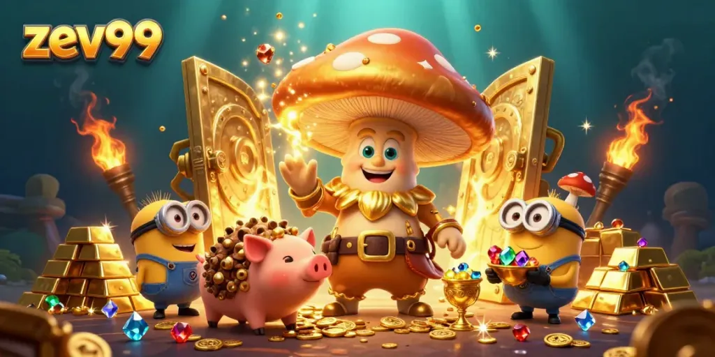 Zev99 promotes thrill with a magical casino scene filled with gold dimensions and treasures.