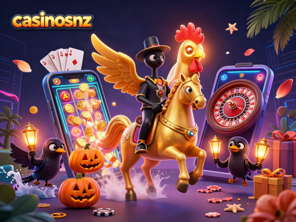 Experience thrilling gameplay at casinosnz with a vibrant scene of enchanting casino characters.
