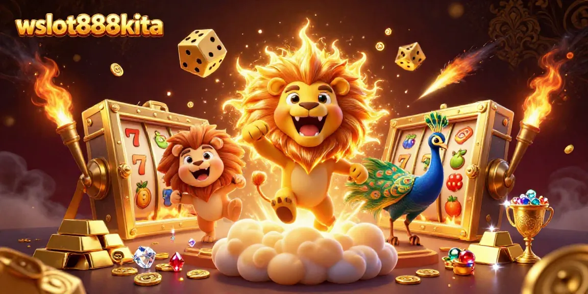 gambar slot gacor wslot888kita dengan karakter ceria dan harta emas mengagumkan
