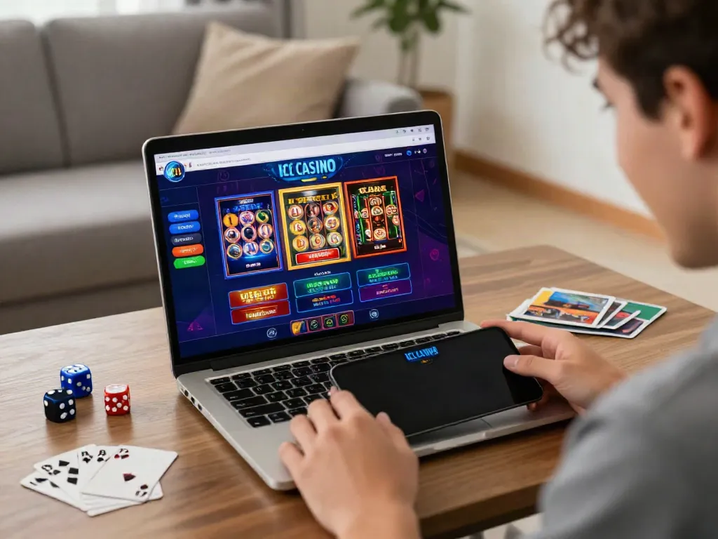 Erlebnis im Ica Casino Österreich mit modernen Spielen und aufregenden Boni in einem einladenden Wohnzimmer.