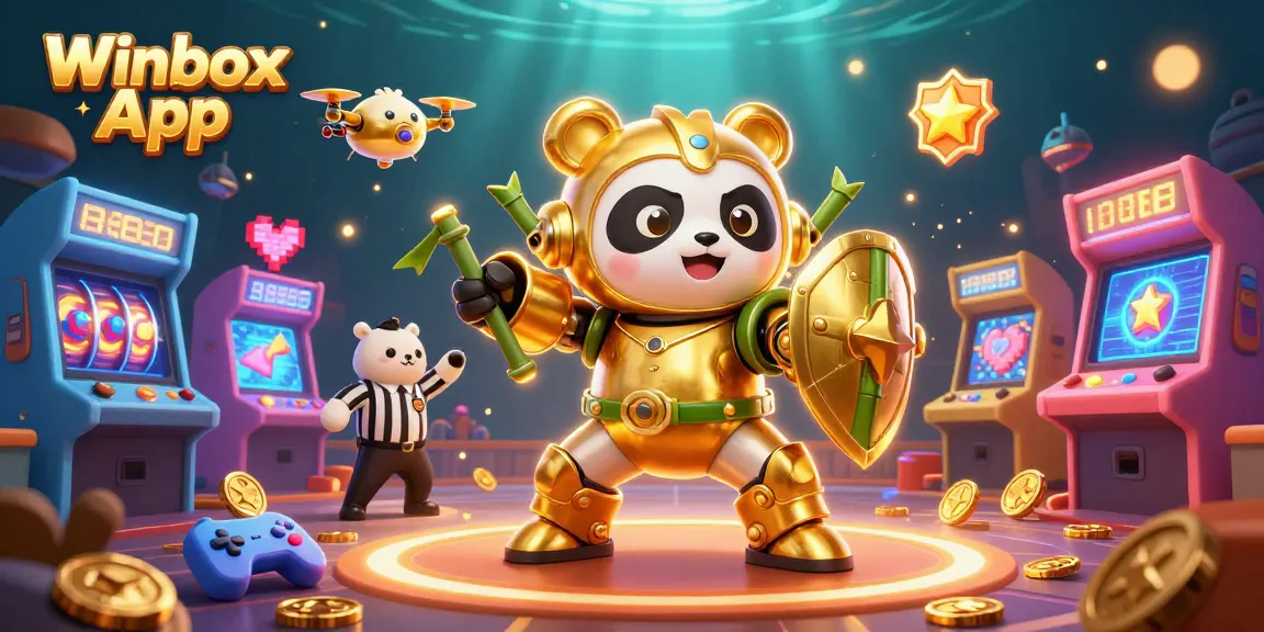 Engage with the Winbox App in an exciting online casino arena featuring vibrant characters and games.
