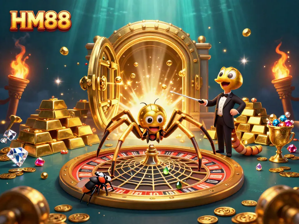 Experience the captivating world of HM88 as the golden spider spins a roulette wheel of fortune.
