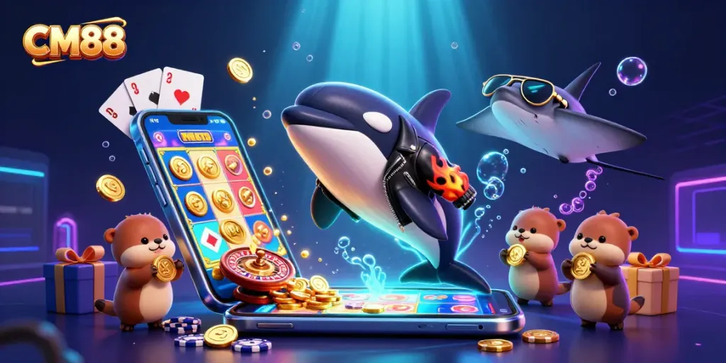 Get ready to win big with CM88 while enjoying thrilling casino games in this vibrant underwater scene.