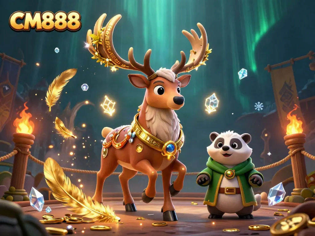 Engage with CM888's dynamic gaming world featuring a Celtic druid stag and a wise badger.