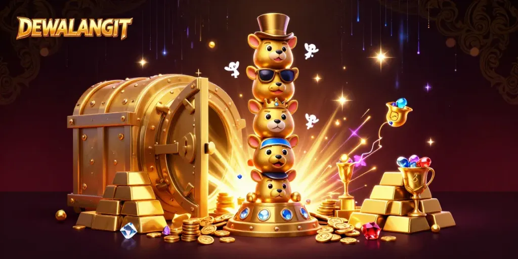 Menangkan permainan lotere dengan DEWALANGIT yang menampilkan totem emas dan harta karun bagi para pencinta judi.