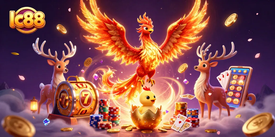 Experience exciting gaming moments with lc88 as vibrant slot machines and golden coins soar in a mystical atmosphere.