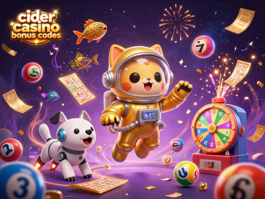 Win with cider casino bonus codes while floating with a space astronaut cat and friends.