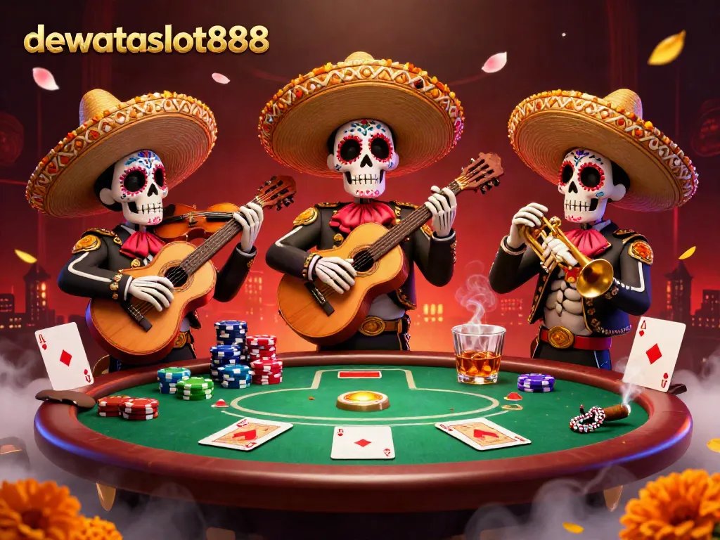 Dapatkan pengalaman bermain seru di dewataslot888 dengan suasana mariachi penuh warna dan elemen permainan poker yang menarik.