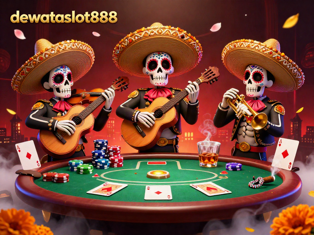 Dapatkan pengalaman bermain seru di dewataslot888 dengan suasana mariachi penuh warna dan elemen permainan poker yang menarik.