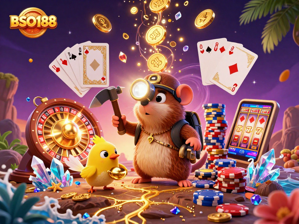 Join the excitement at BSO188 while cashing in golden treasures in this vibrant casino scene.