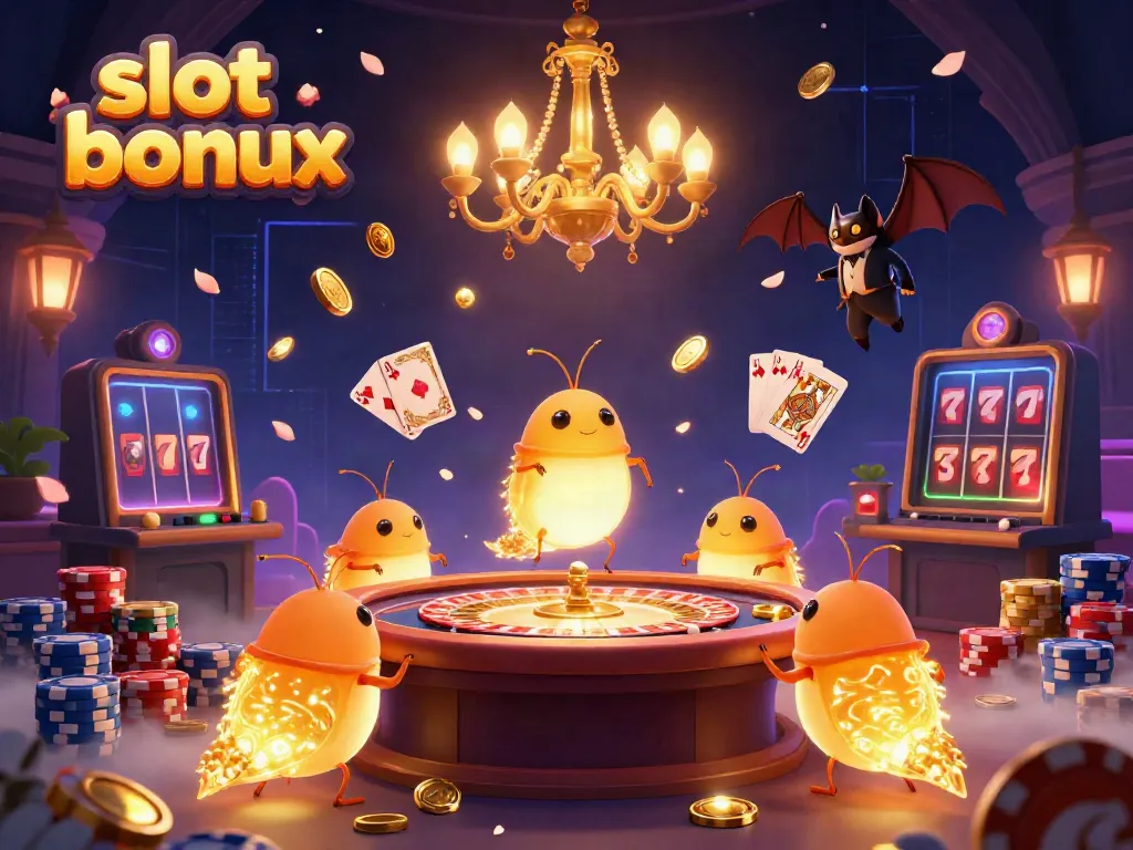 Experience the excitement of a slot bonus in a vibrant casino, highlighted by glowing glowworms and rich game elements.