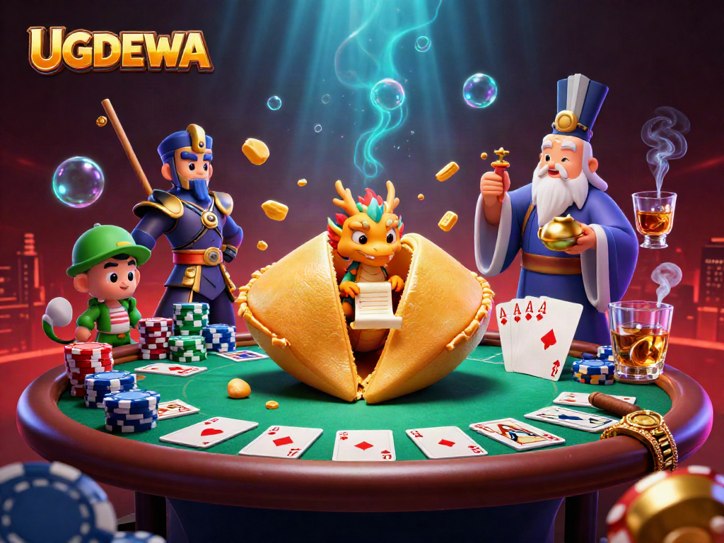 Engage with exciting bonuses and offers at UGDEWA, showcasing a vibrant 3D illustration of casino elements.