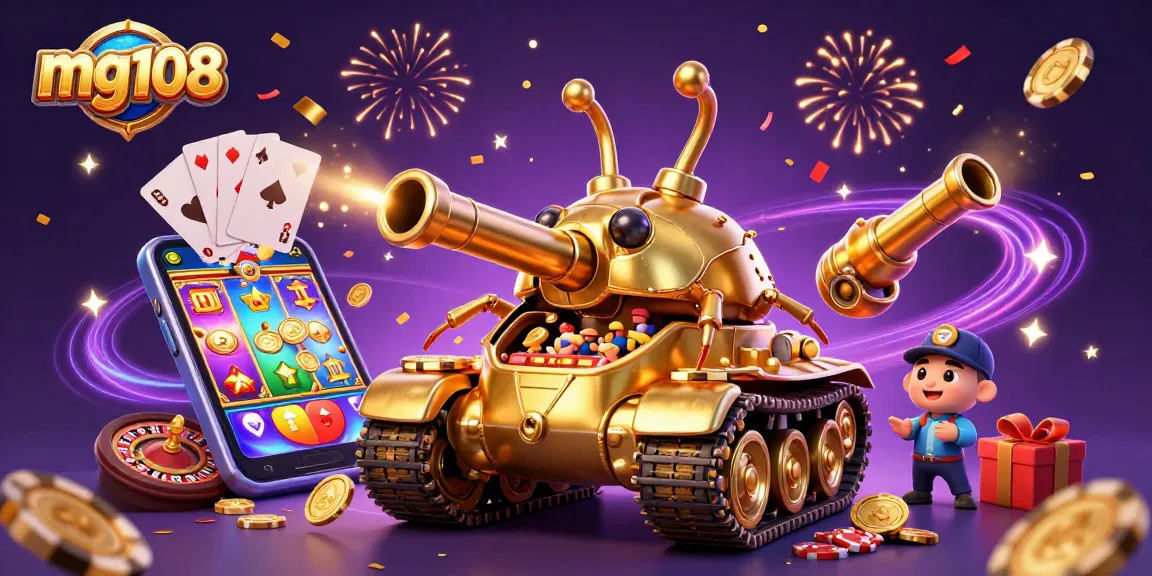 Menangkan jackpot dengan mg108, simbol slot dan koin emas bertebaran di seluruh kasino mini.