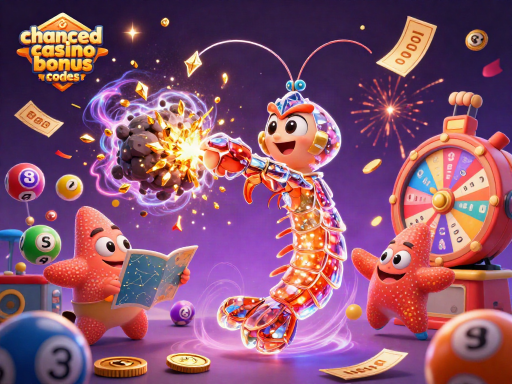 Experience exciting chanced casino bonus codes with vibrant 3D illustrations showcasing thrilling game elements.