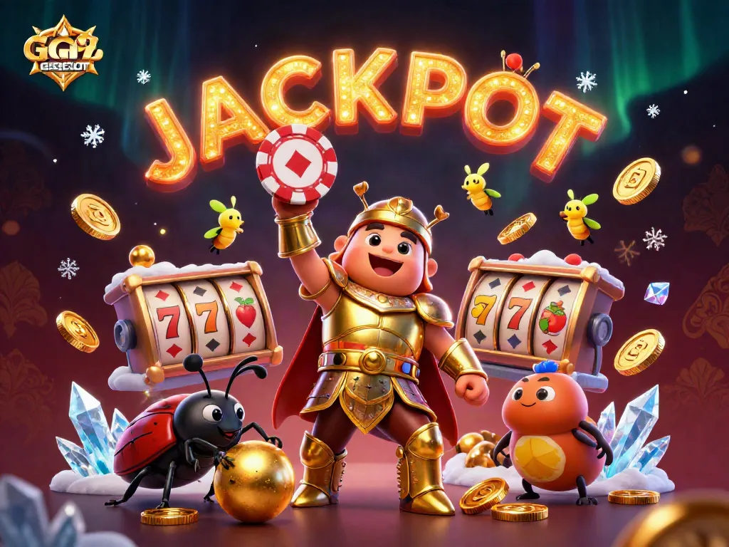 GEGESLOT gaming scene featuring a hercules beetle championing slots, evoking excitement and potential wins.