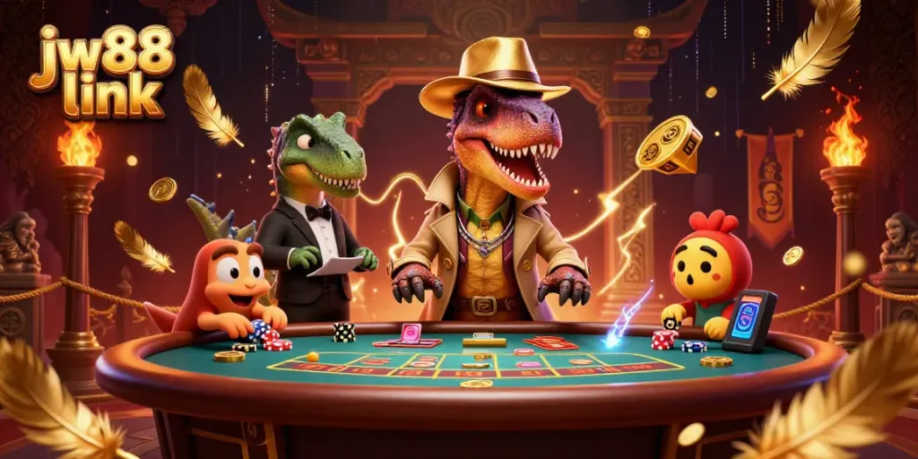 Engage with thrilling action at the jw88 link table with cartoon velociraptor characters.