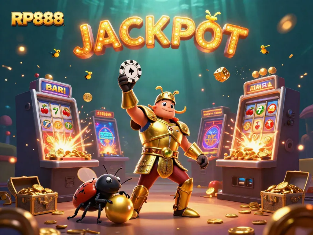 Experience the excitement of RP888 with vibrant characters, jackpot slots, and engaging casino elements.