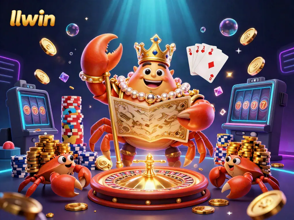 Experience thrilling gaming with llwin's golden crab emperor amidst dynamic casino elements.