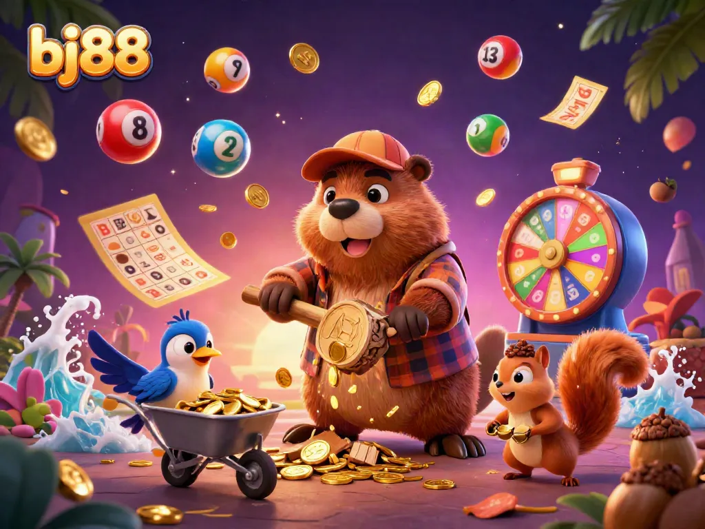 Experience the excitement of bj88 with a lively scene of animated animals celebrating wins at a casino