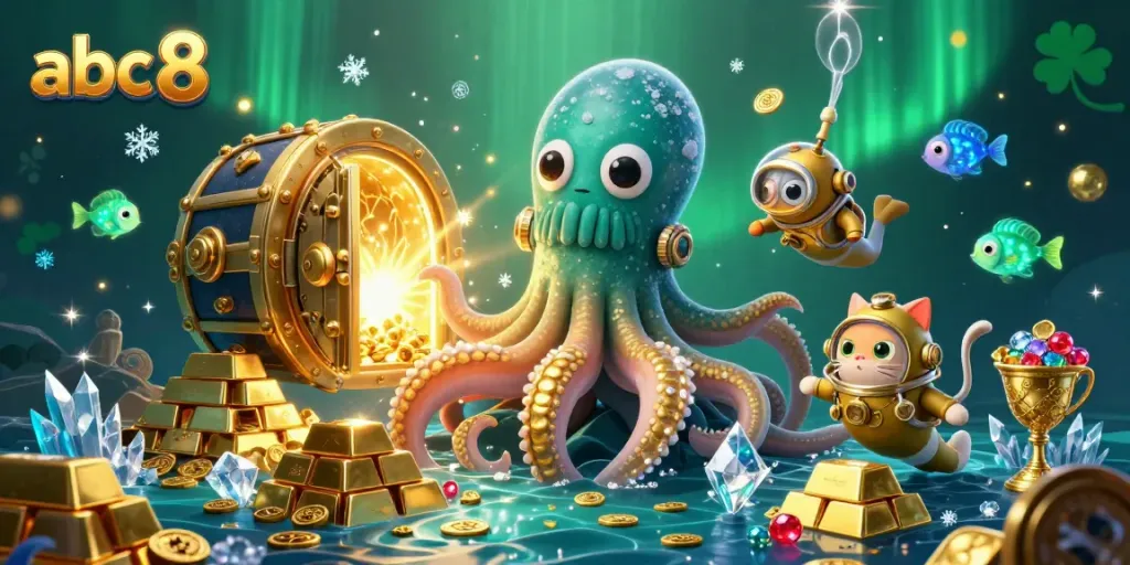 Engage with abc8 through a thrilling casino adventure featuring a kraken and diving cat in 3D.