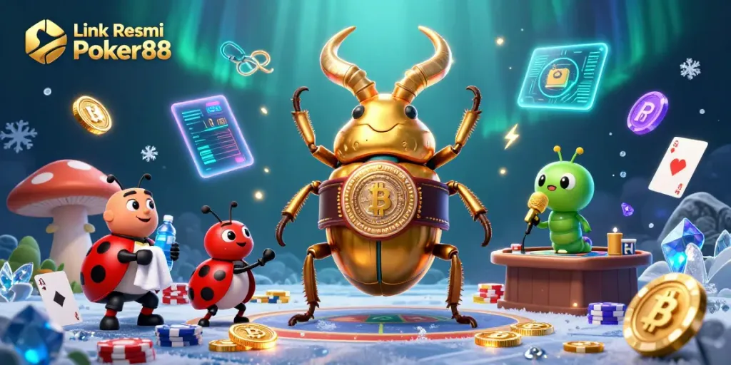 Experience thrilling action at Link Resmi Poker88 with 3D poker characters in a colorful casino setting.